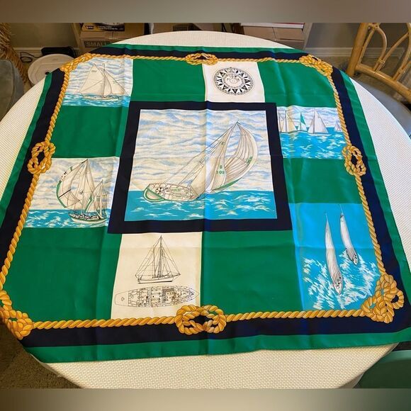 Nautical Yacht sail boat boating silk scarf large square Rope knots boarder